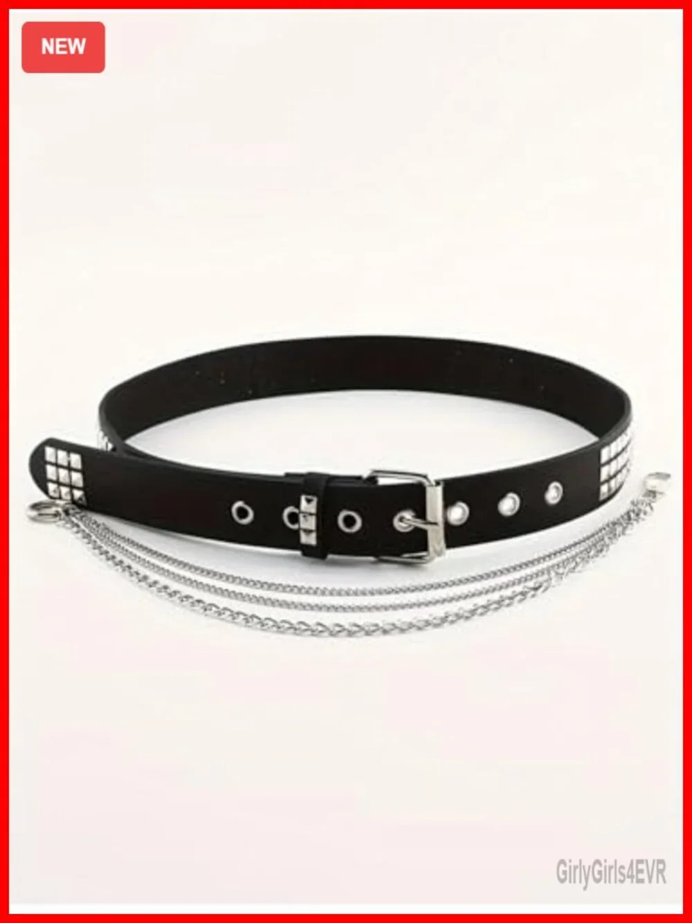 PU Leather Chain Belt Punk Goth Rave Waist Accessory